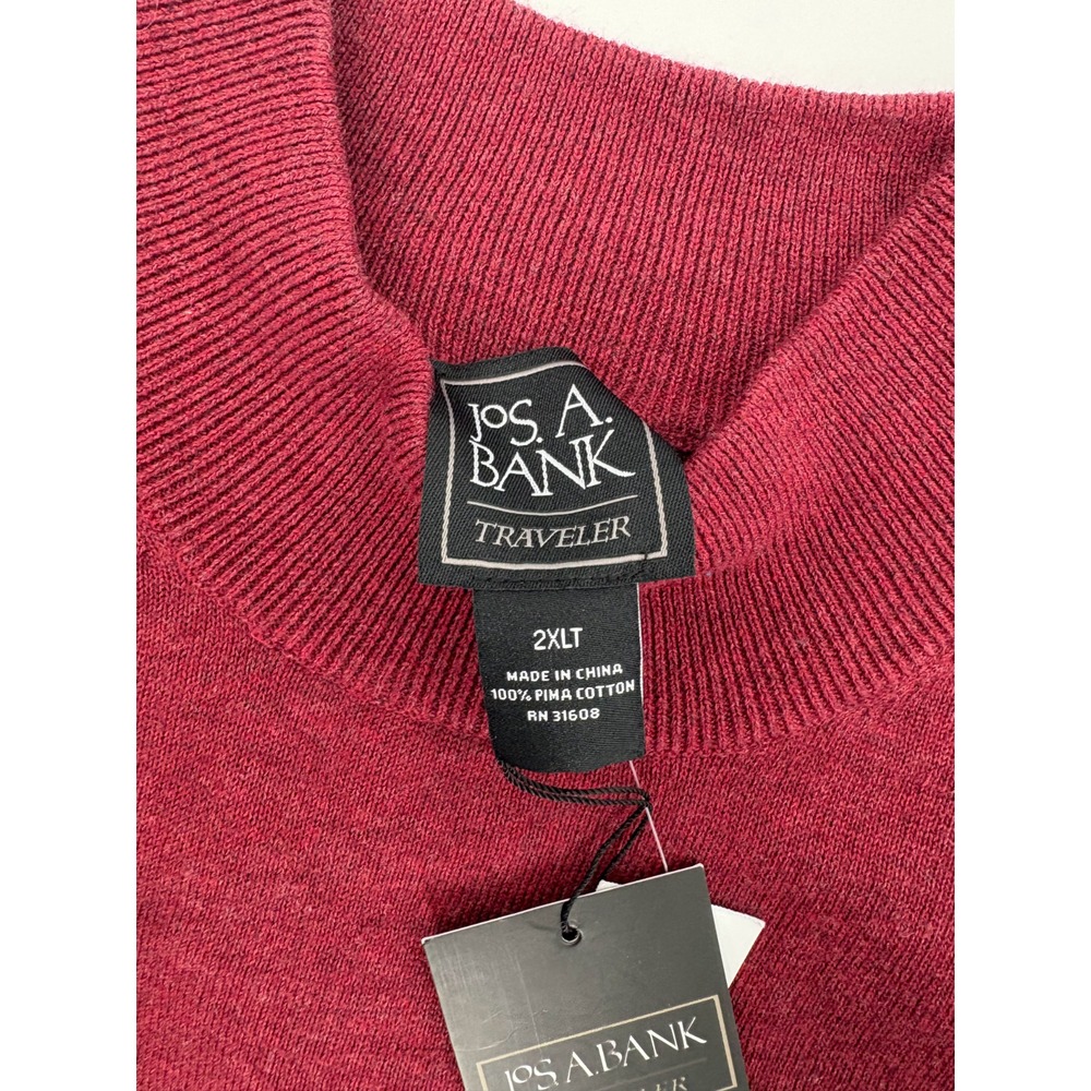 Jos A. Bank Men's Traveler Collection Maroon Pima Cotton Mock Neck Sweater, 2XLT